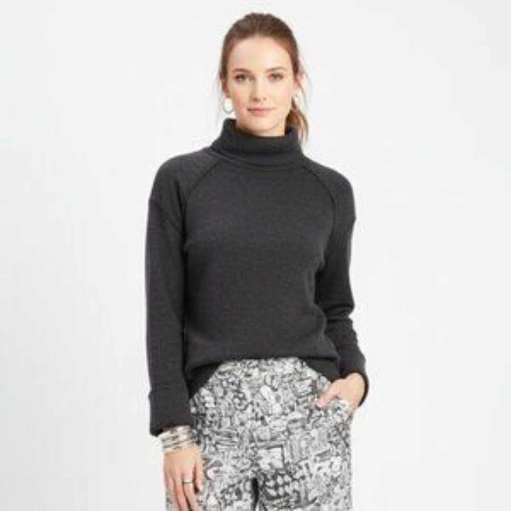 We The Free Gray Long Sleeve Split Back Turtleneck Knit Sweater S